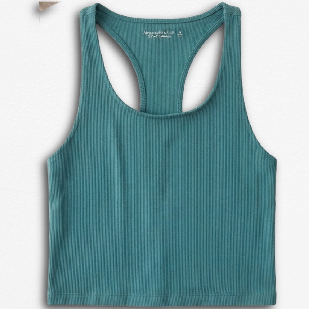 Abercrombie & Fitch Soft A&F Ribbed Racerback Crop‎ Tank Top Teal Blue Medium